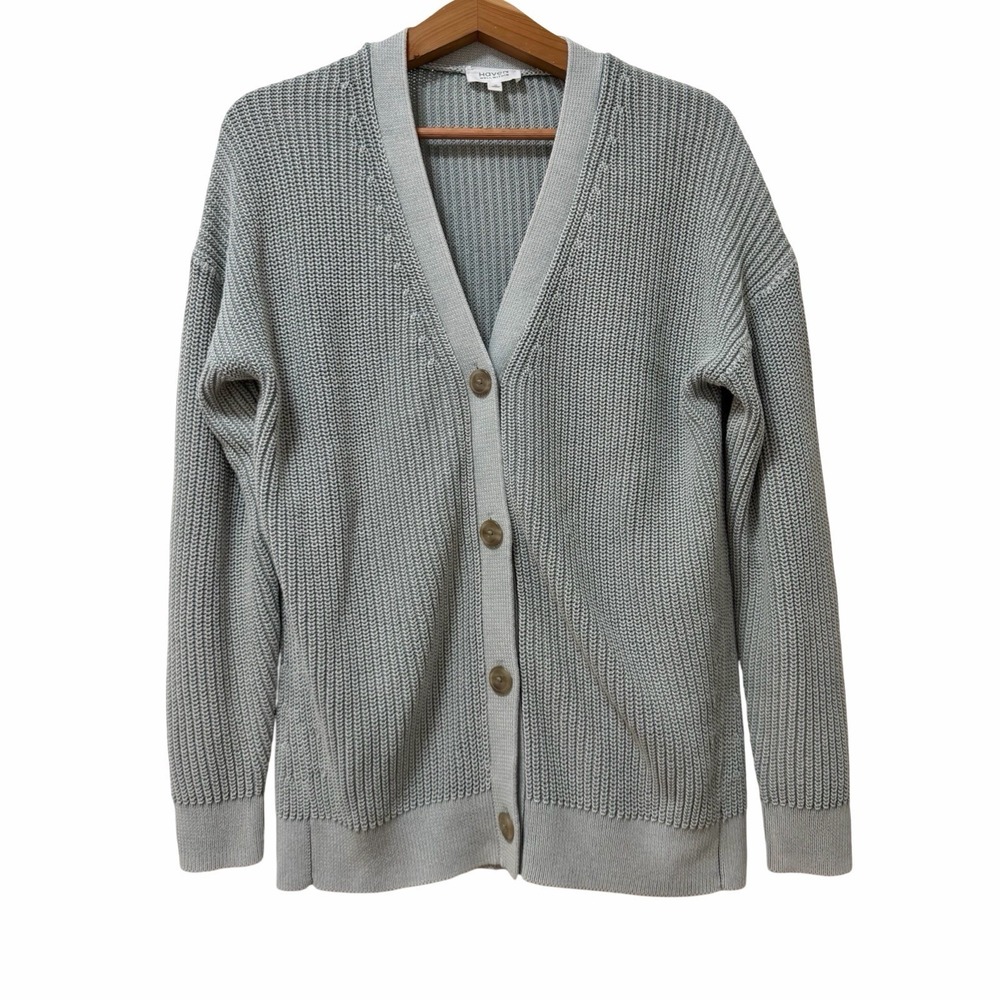 Haven Well Within Womens Shaker Stitch Organic Cotton Cardigan Size M Ice Blue